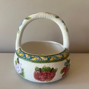FINAL PRICE Vintage 1990s Ceramic Mosaic Quilted Fruits Vegetables Basket Bowl